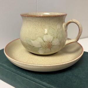 4 Sets of Vintage Denby “Daybreak” Stoneware Handcrafted Cups and  Saucers EUC